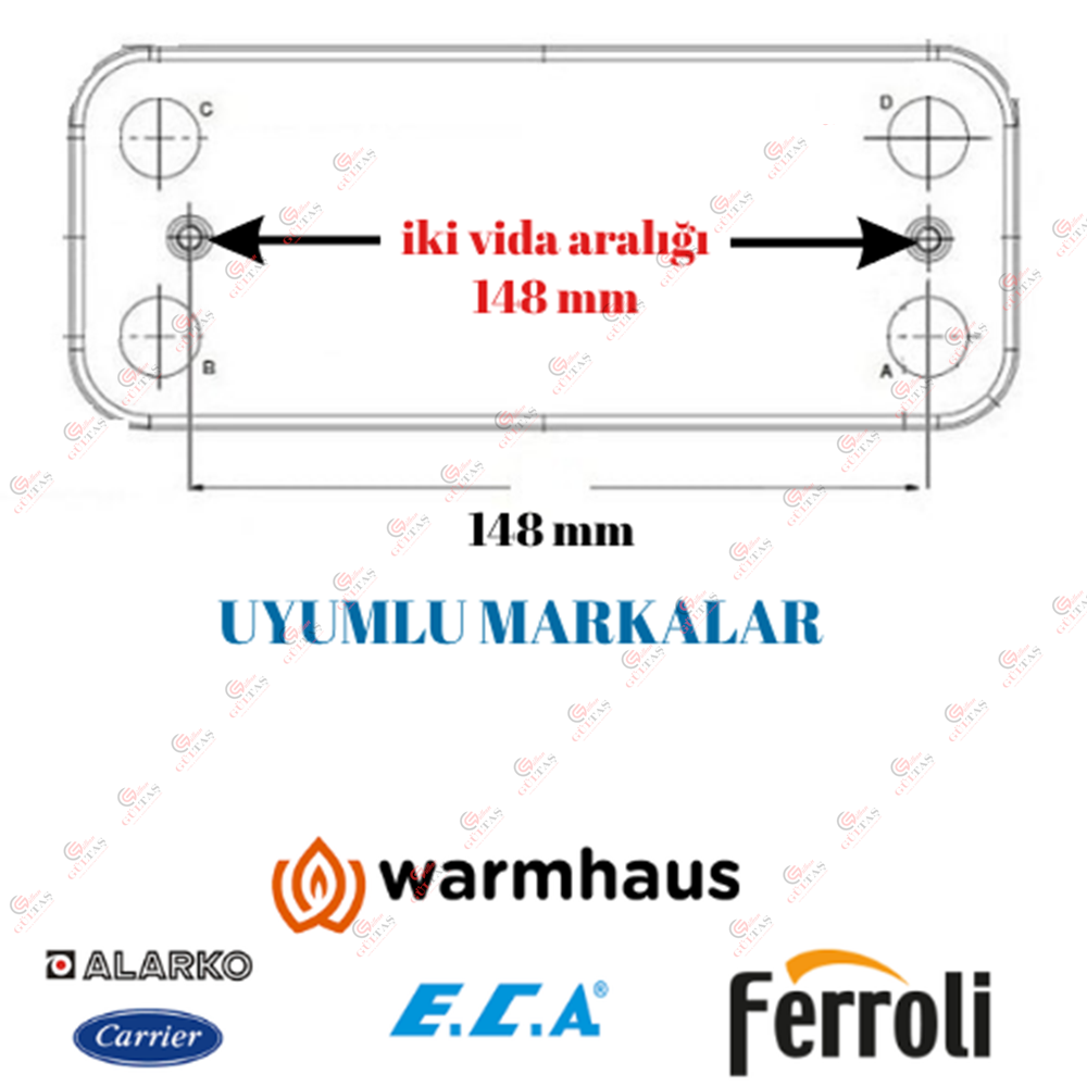Termoline Plakalı Eşanjör 12 Plaka 148 MM E.Serena Eca Alarko Warmhaus Ferroli