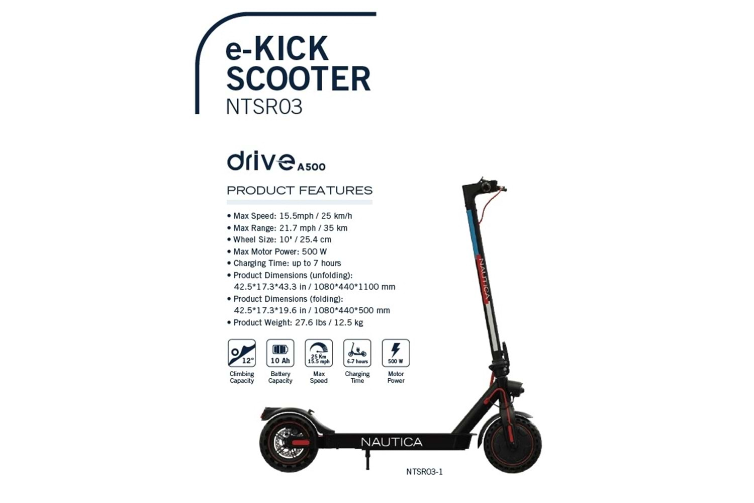 NAUTICA DRIVE A500 ELEKTRIKLI SCOOTER e-Kıck SCOOTER NTSR03