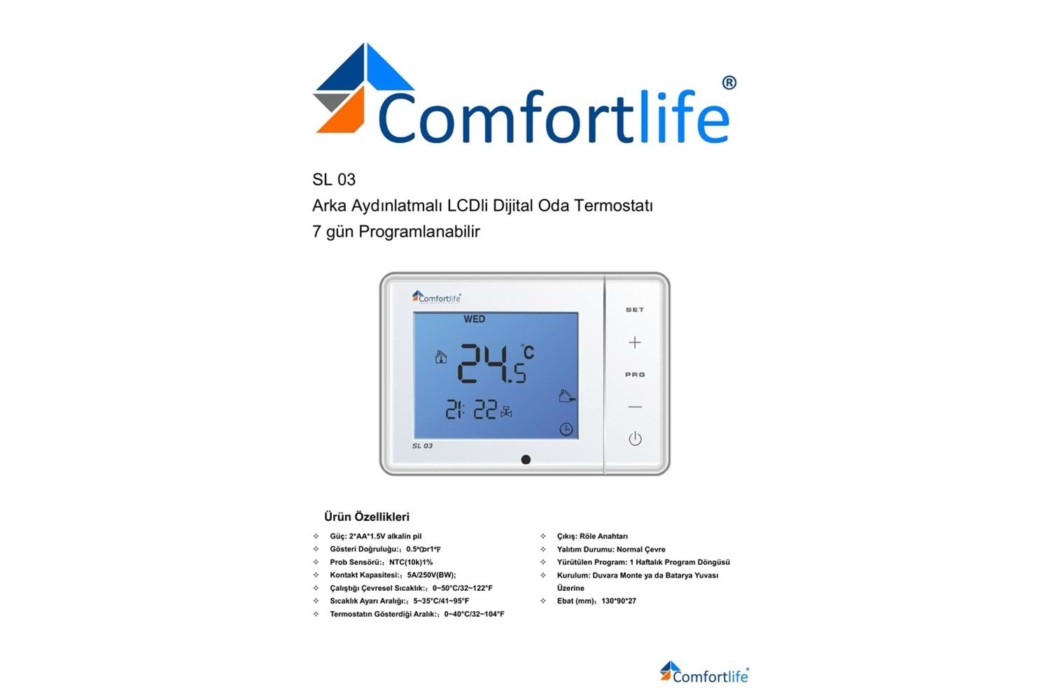 COMFORTLİFE KABLOLU ODA TERMOSTATI PROGRAMLANABİLİR