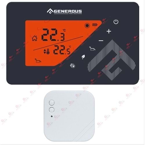 GENEROUS ODA TERMOSTATI KABLOSUZ RF PROGRAMLI FON ISIKLI DOKUNMATİK SİYAH
