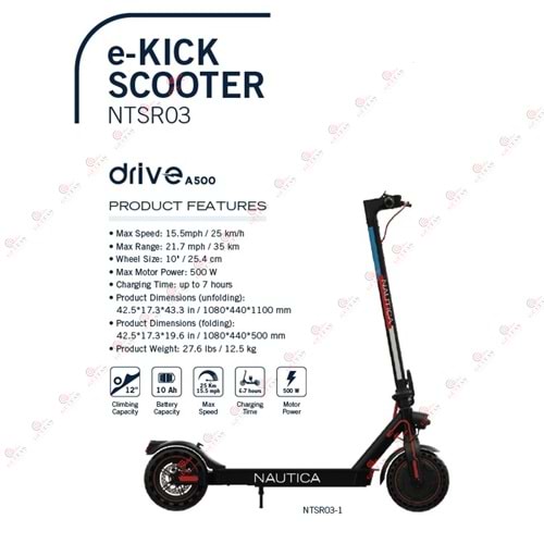 NAUTICA DRIVE A500 ELEKTRIKLI SCOOTER e-Kıck SCOOTER NTSR03