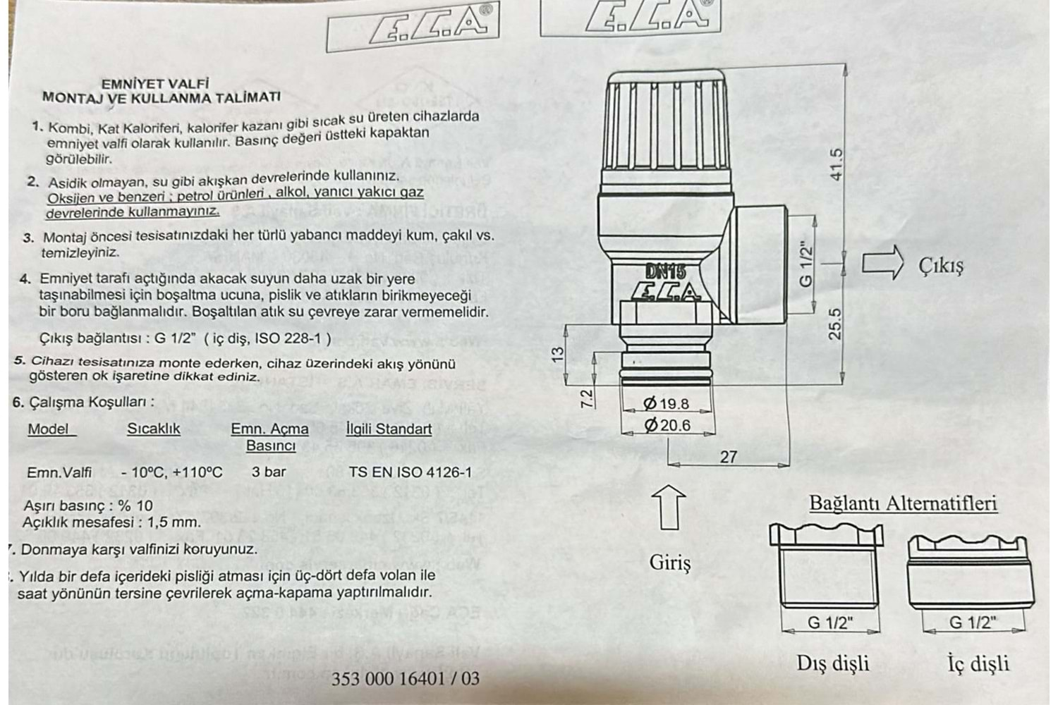 Eca Baymak Geçme 3 Bar Emniyet Ventili